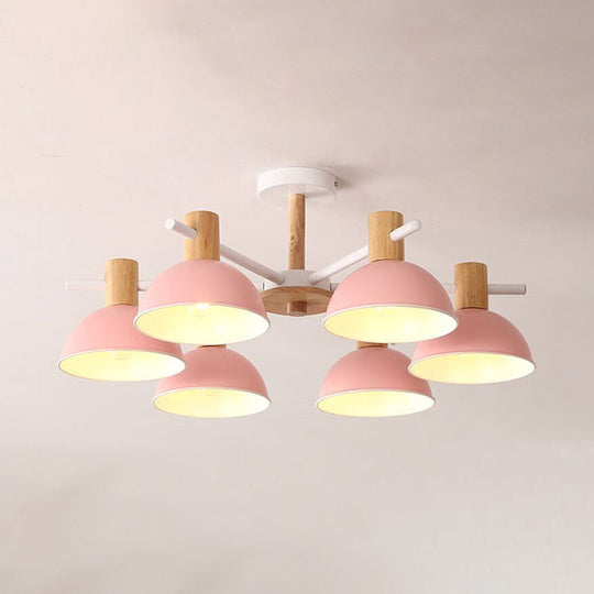 Modern Macaroon Dome Hanging Pendant Light Fixture with 6 Bulbs for Living Room