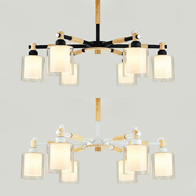 Modern Chic Glass Cylinder Hanging Pendant Lamp with 6 Lights for Bedroom