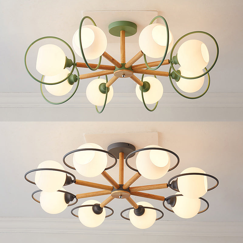 Modern Green Iron Circle Hanging Pendant Light Fixture for Dining Room - 8 Lights