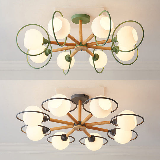 Modern Green Iron Circle Hanging Pendant Light Fixture for Dining Room - 8 Lights