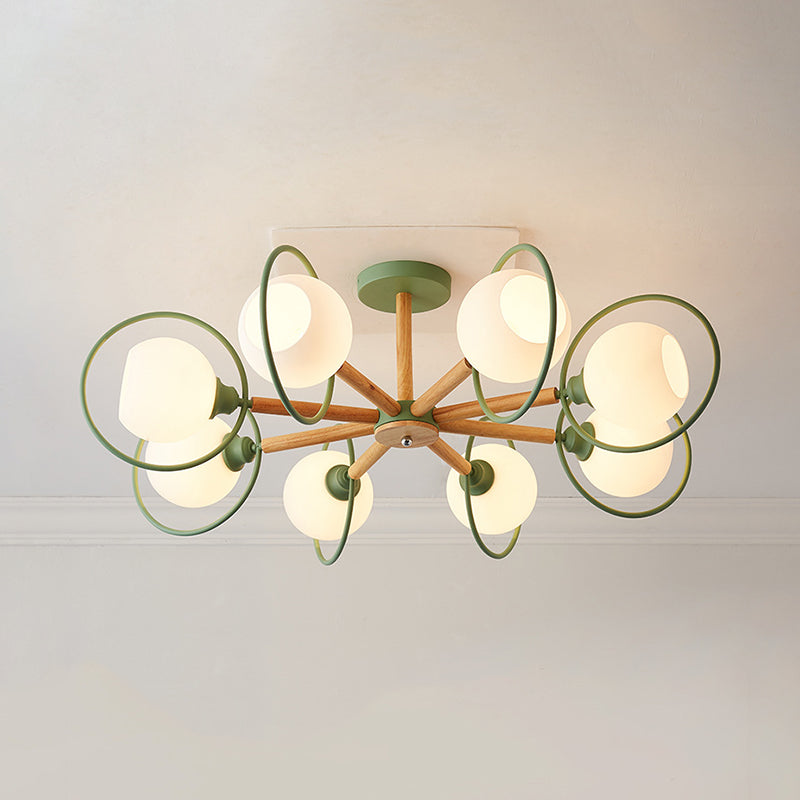 Modern Green Iron Circle Hanging Pendant Light Fixture for Dining Room - 8 Lights