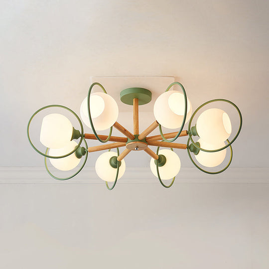 Modern Green Iron Circle Hanging Pendant Light Fixture for Dining Room - 8 Lights