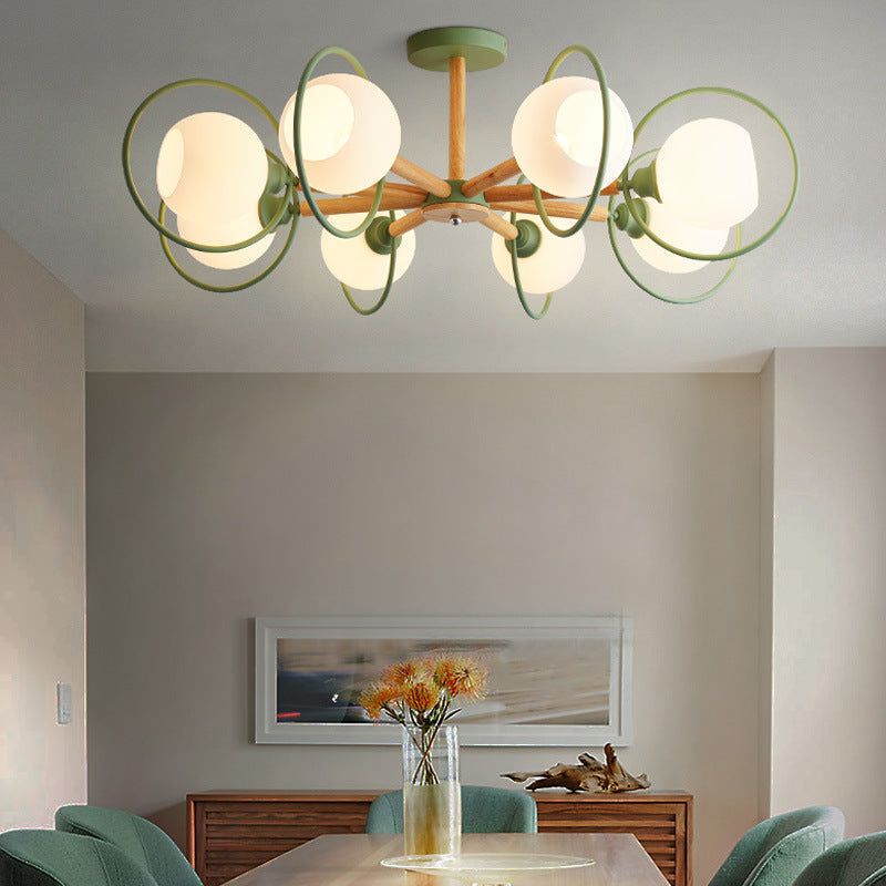 Modern Green Iron Circle Hanging Pendant Light Fixture for Dining Room - 8 Lights