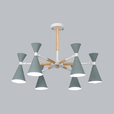 6-Light Scandinavian Hanging Chandelier with Metal Horn Shade for Kid's Bedroom