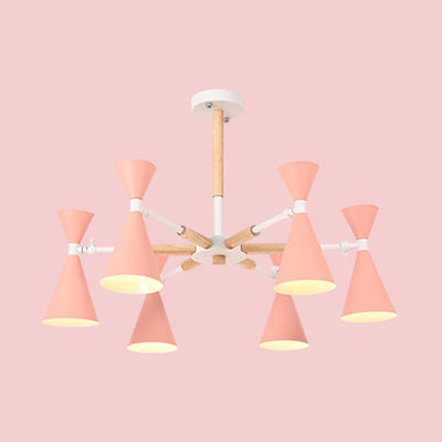 6-Light Scandinavian Hanging Chandelier with Metal Horn Shade for Kid's Bedroom