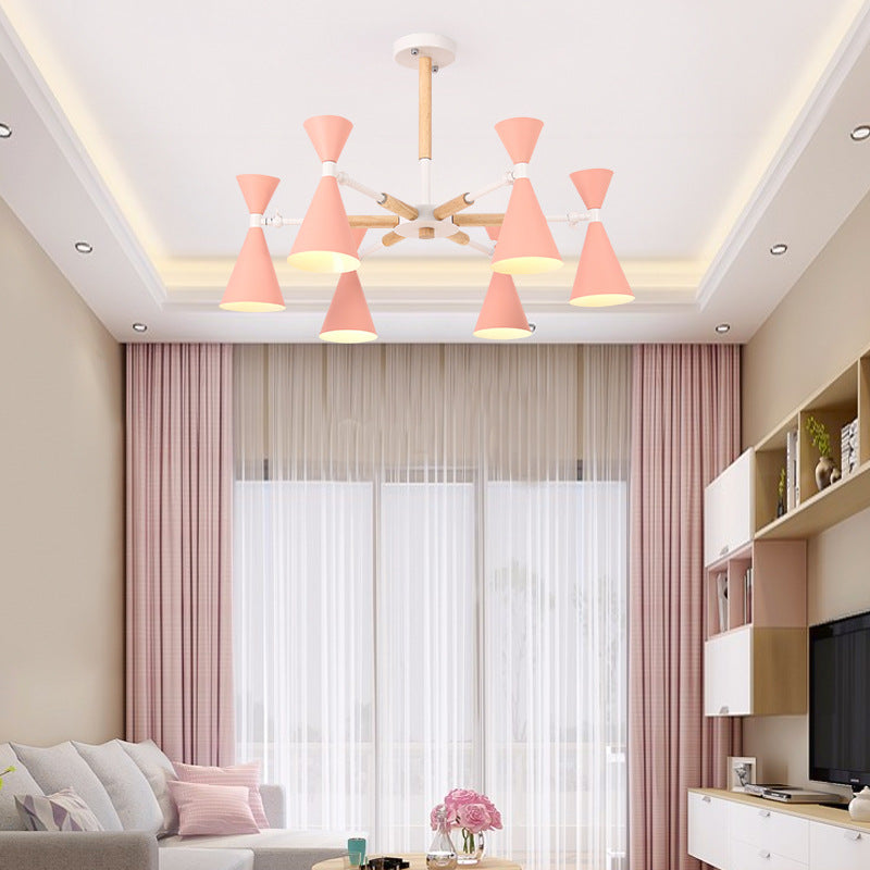 6-Light Scandinavian Hanging Chandelier with Metal Horn Shade for Kid's Bedroom