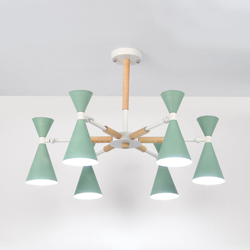 6-Light Scandinavian Hanging Chandelier with Metal Horn Shade for Kid's Bedroom