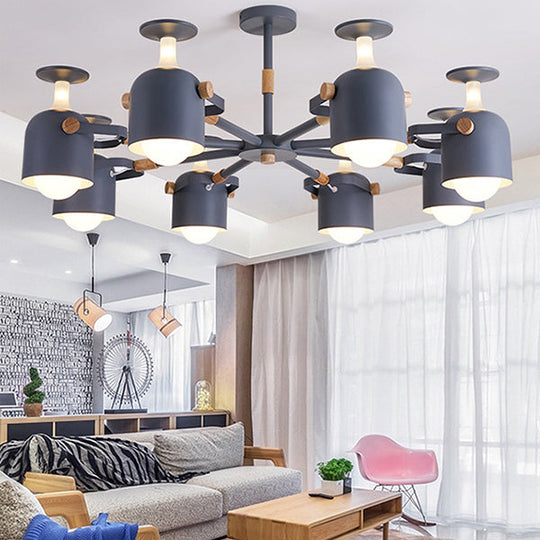 Modern Macaron Chandelier: Bedroom Hanging Lamp with Cup-Shaped Metal Design & 8 Lights