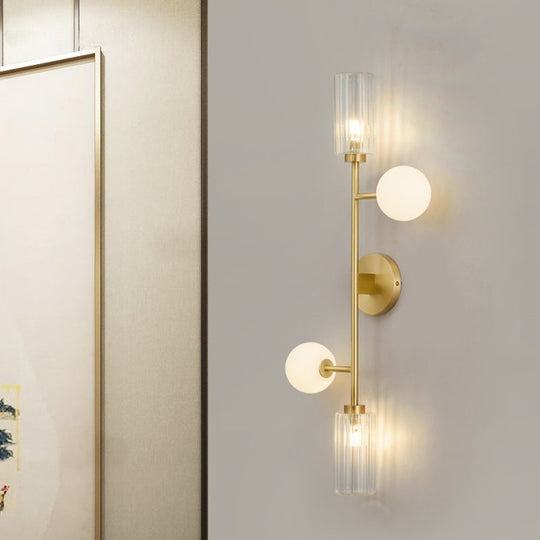 Modern Brass Armed Sconce - 4 Head Metal Wall Light for Dining Room