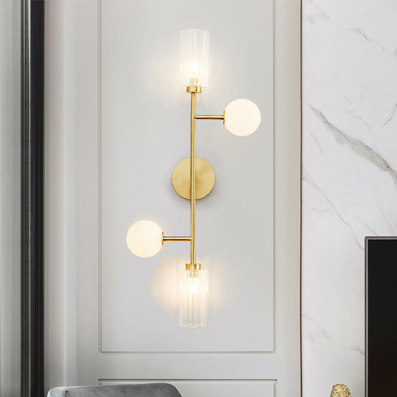 Modern Brass Armed Sconce - 4 Head Metal Wall Light for Dining Room