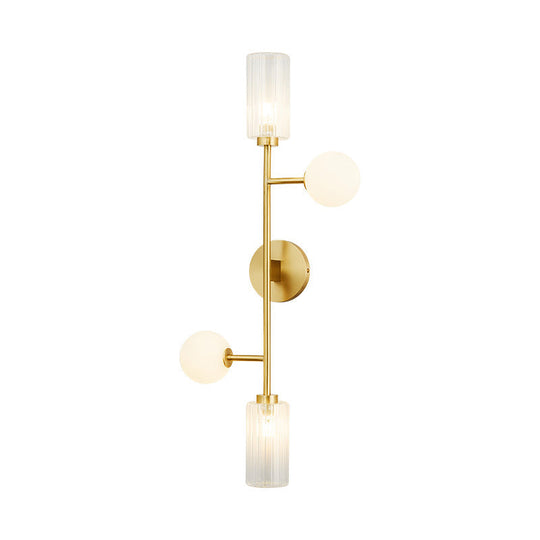 Modern Brass Armed Sconce - 4 Head Metal Wall Light for Dining Room
