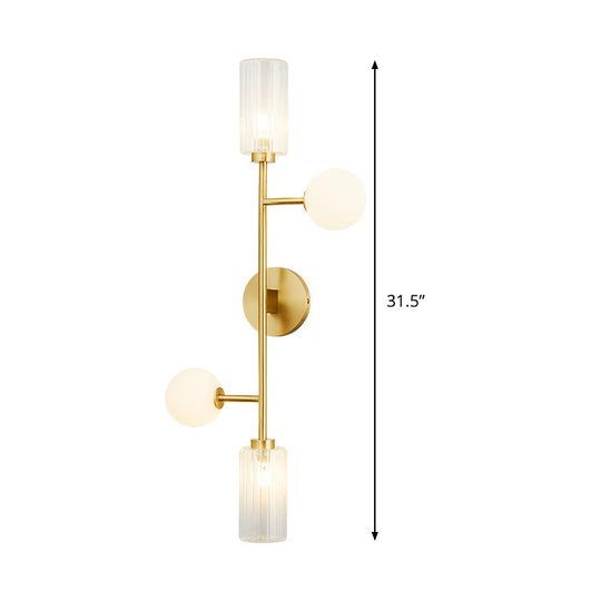 Modern Brass Armed Sconce - 4 Head Metal Wall Light for Dining Room