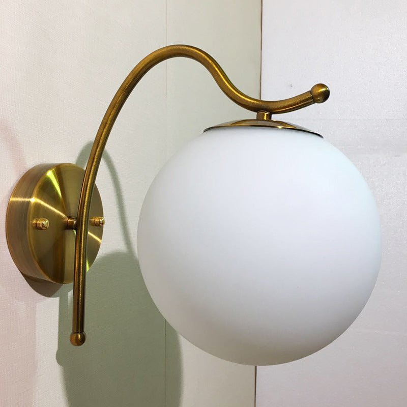 Modern White Glass Ball Wall Lamp with Gold Sconce Light Fixture
