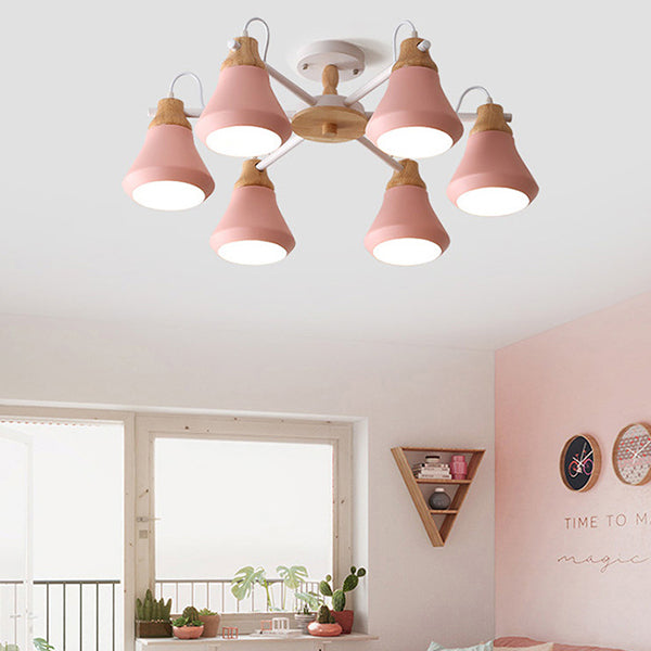 Modern Nordic Metal Chandelier - Pink Pyramid Hanging Lamp Fixture, Ideal for Kindergarten, Multiple Light Options Available