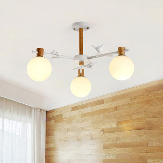 Modern Globe Chandelier with White Glass Shades - 3-Light Bedroom Lighting Fixture
