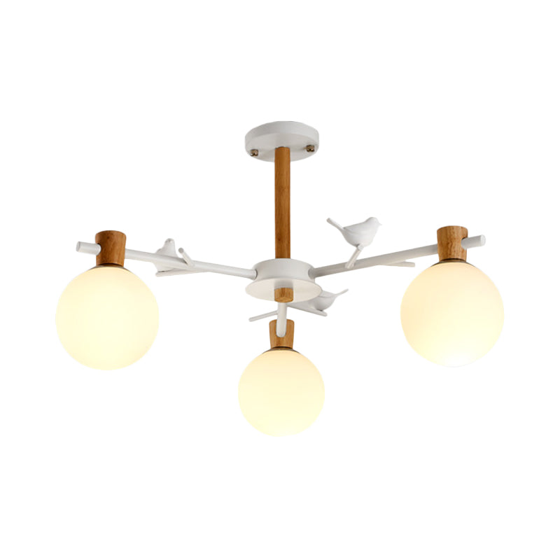 Modern Globe Chandelier with White Glass Shades - 3-Light Bedroom Lighting Fixture