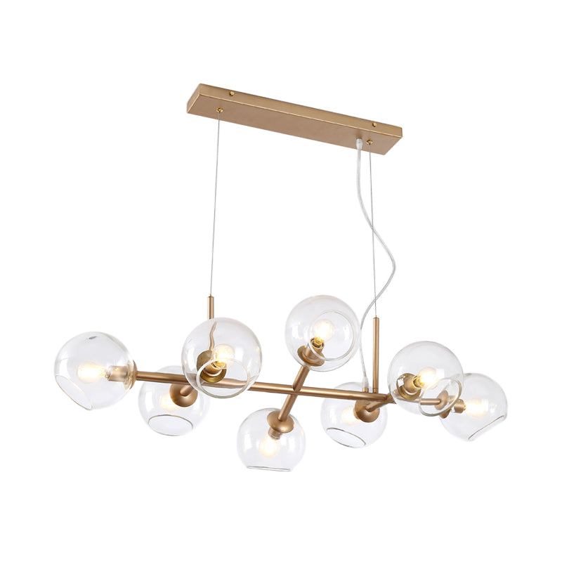 Modern Gold Hanging Light Kit with Clear Glass Orb Shade - 8 Bulbs, Ideal for Dining Room or Island