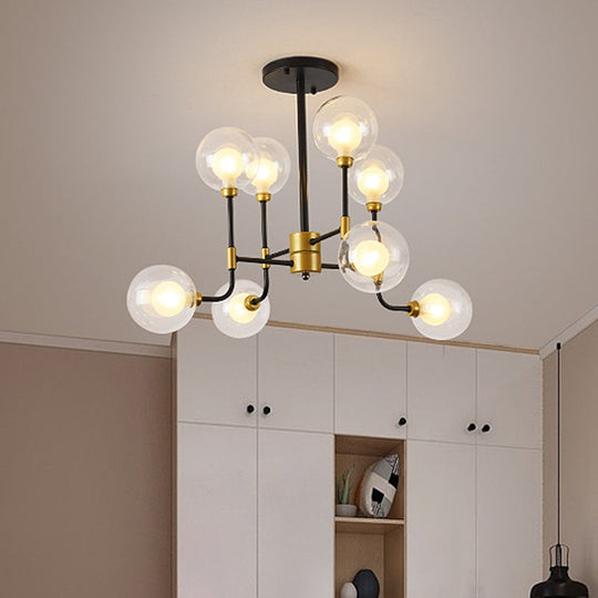 Modern Orb Hanging Chandelier with Clear Glass, 8/16 Bulbs, Suspended Lighting Fixture in Black/Gold