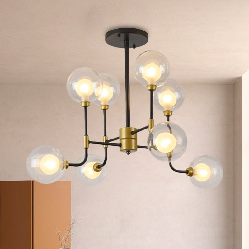 Modern Orb Hanging Chandelier with Clear Glass, 8/16 Bulbs, Suspended Lighting Fixture in Black/Gold