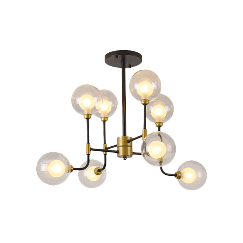 Modern Orb Hanging Chandelier with Clear Glass, 8/16 Bulbs, Suspended Lighting Fixture in Black/Gold