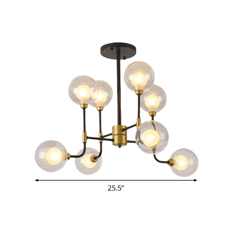 Modern Orb Hanging Chandelier with Clear Glass, 8/16 Bulbs, Suspended Lighting Fixture in Black/Gold
