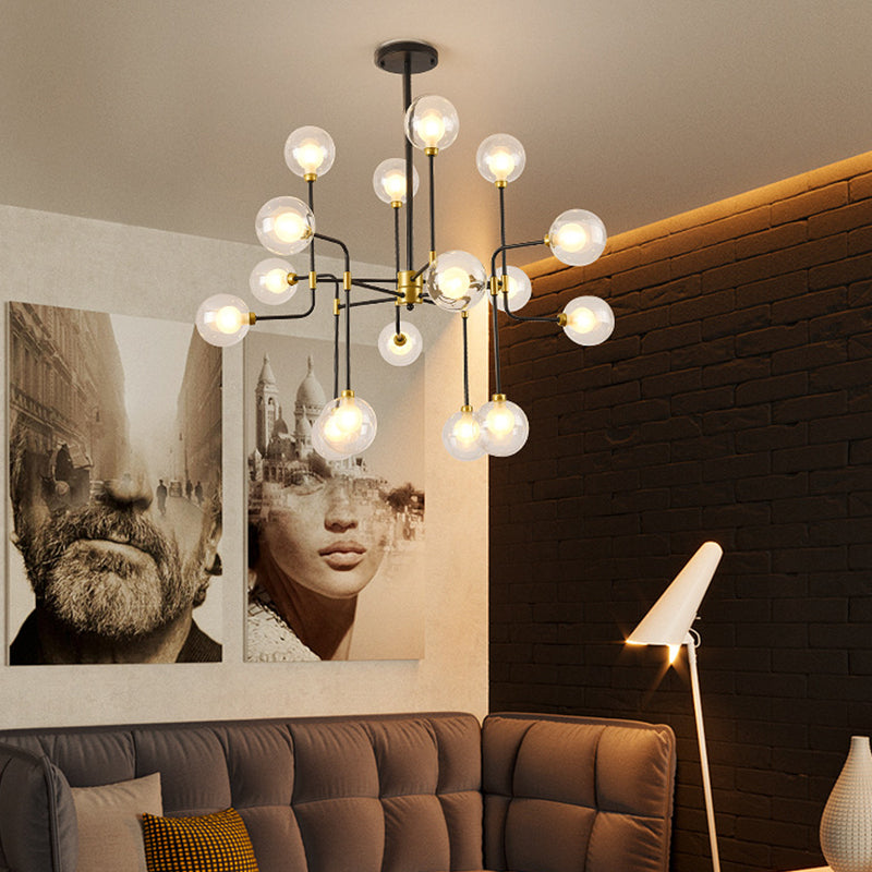 Modern Orb Hanging Chandelier with Clear Glass, 8/16 Bulbs, Suspended Lighting Fixture in Black/Gold