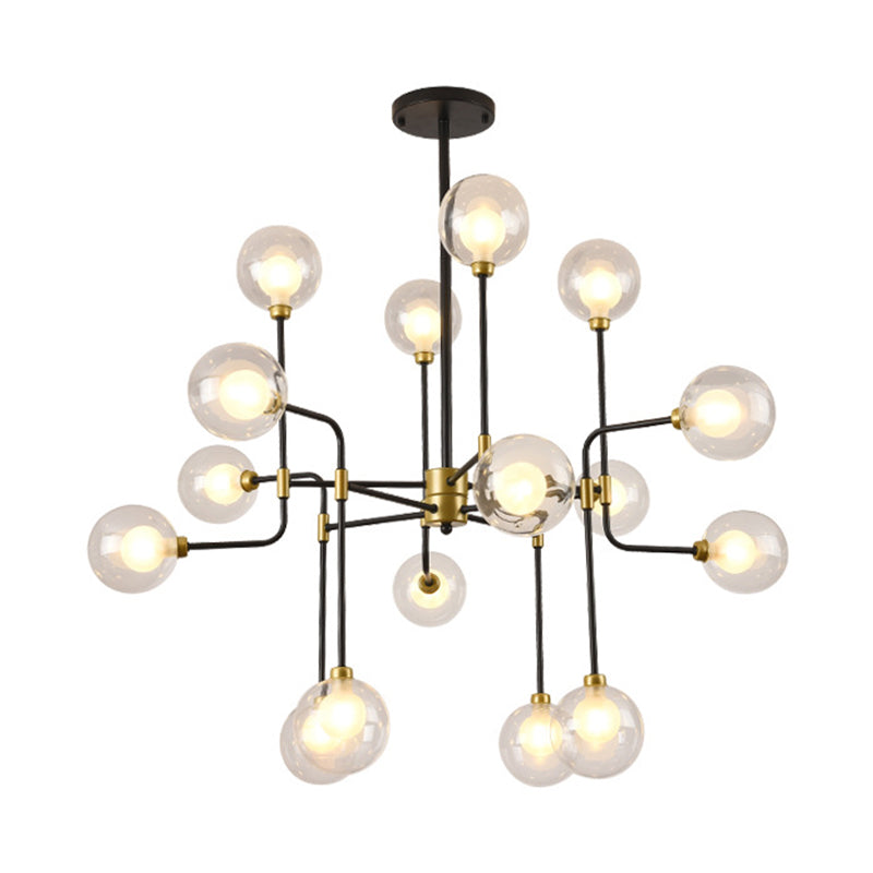 Modern Orb Hanging Chandelier with Clear Glass, 8/16 Bulbs, Suspended Lighting Fixture in Black/Gold