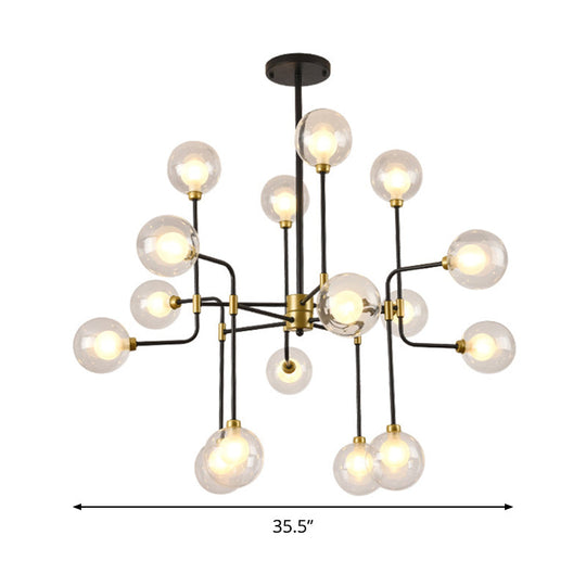 Modern Orb Hanging Chandelier with Clear Glass, 8/16 Bulbs, Suspended Lighting Fixture in Black/Gold