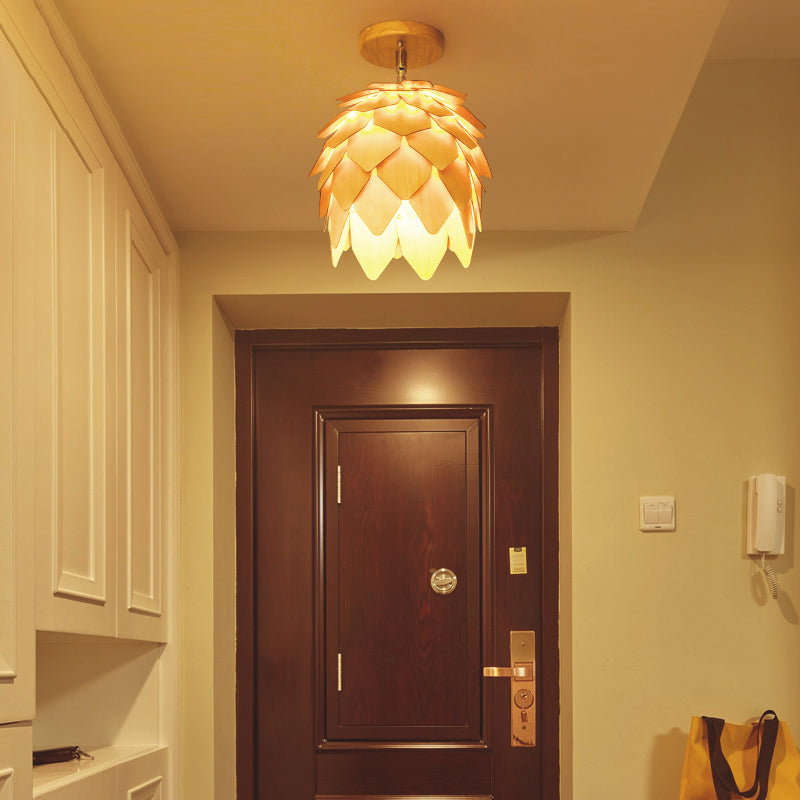 Modern Wooden Square/Trumpet/Pineapple Semi-Flush Ceiling Light - 1 Light Indoor Mount