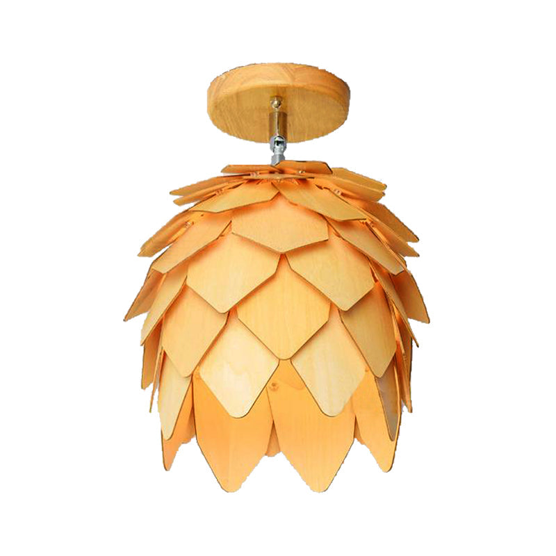 Modern Wooden Square/Trumpet/Pineapple Semi-Flush Ceiling Light - 1 Light Indoor Mount