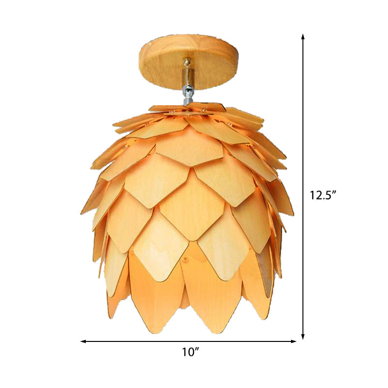 Modern Wooden Square/Trumpet/Pineapple Semi-Flush Ceiling Light - 1 Light Indoor Mount