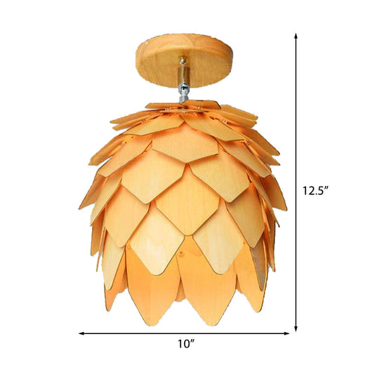 Modern Wooden Square/Trumpet/Pineapple Semi-Flush Ceiling Light - 1 Light Indoor Mount