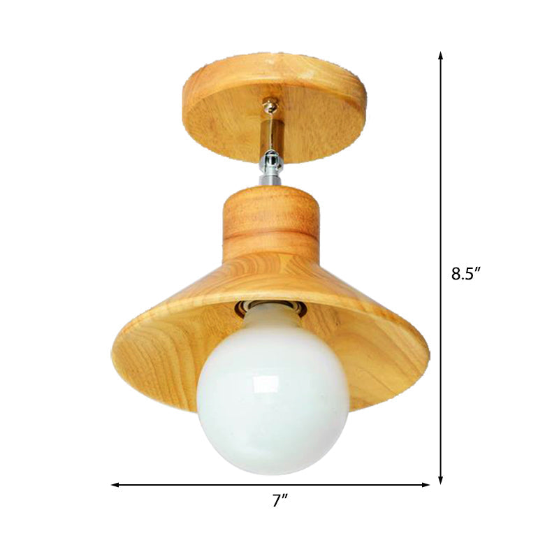 Modern Wooden Square/Trumpet/Pineapple Semi-Flush Ceiling Light - 1 Light Indoor Mount