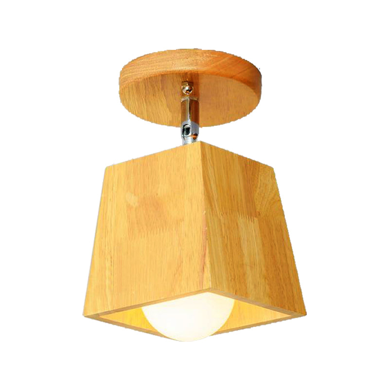 Modern Wooden Square/Trumpet/Pineapple Semi-Flush Ceiling Light - 1 Light Indoor Mount