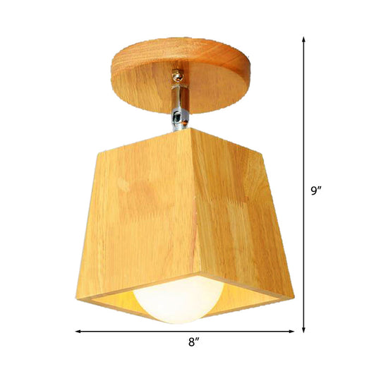 Modern Wooden Square/Trumpet/Pineapple Semi-Flush Ceiling Light - 1 Light Indoor Mount