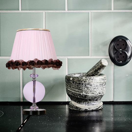 1-Light Pink Crystal Nightstand Table Lamp for Bedroom
