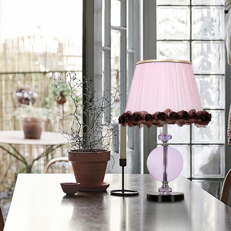 1-Light Pink Crystal Nightstand Table Lamp for Bedroom