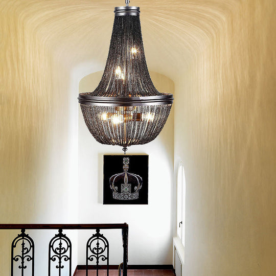 Rustic Black Chain Fringe Chandelier with 6 Lights for Living Room - Rural Metallic Pendant Lighting