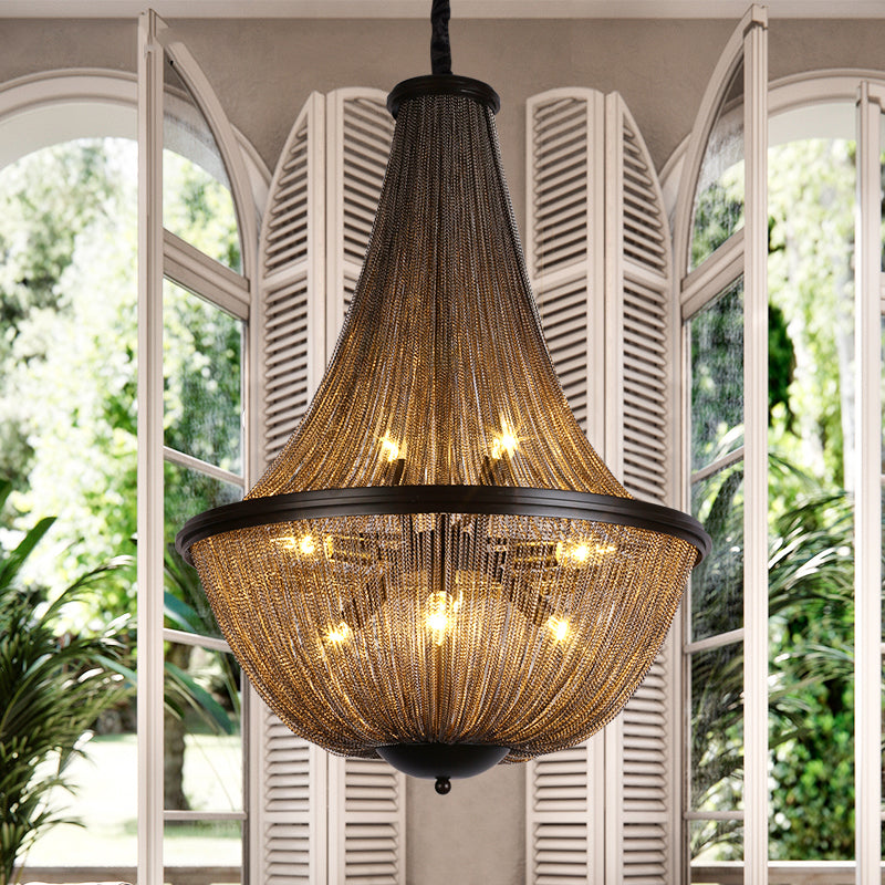 Traditional Gold Chandelier with 8 Lights, Metal Chain Fringe - Hanging Lamp Kit