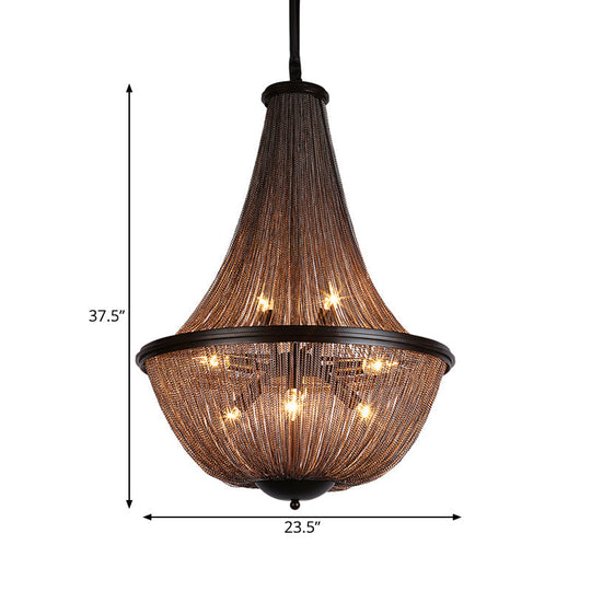 Traditional Gold Chandelier with 8 Lights, Metal Chain Fringe - Hanging Lamp Kit