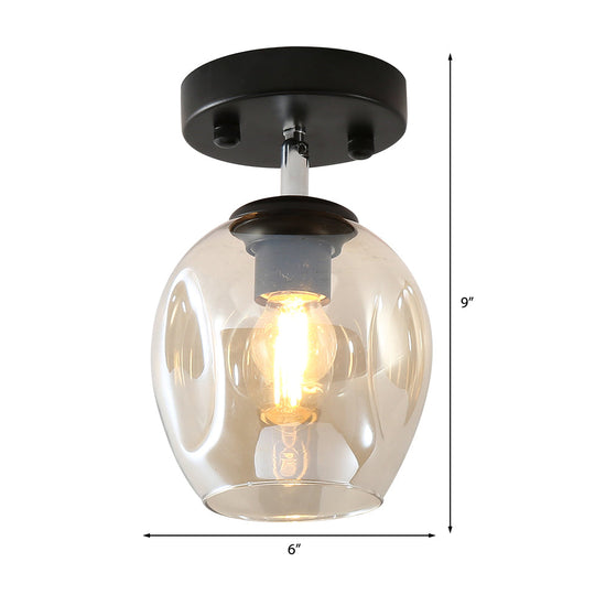 Modern Black/Gold Carafe Semi Flush Light - 1 Light, Clear/Amber/Smoke Gray Glass Shade