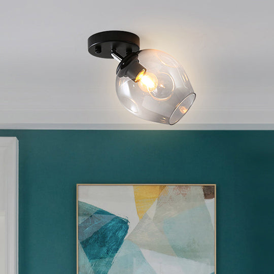 Modern Black/Gold Carafe Semi Flush Light - 1 Light, Clear/Amber/Smoke Gray Glass Shade