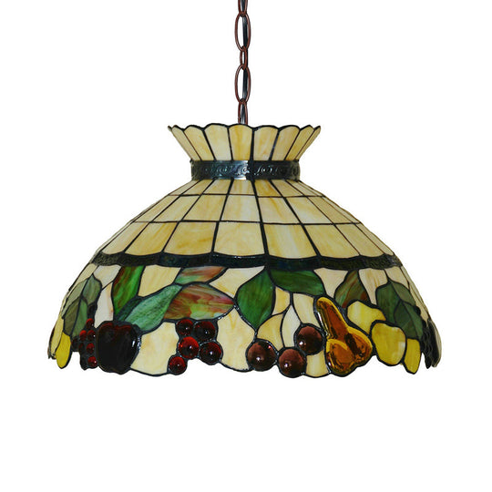 Black Baroque Chandelier with Yellow Stained Glass Shade - 3-Light Pendant Lighting