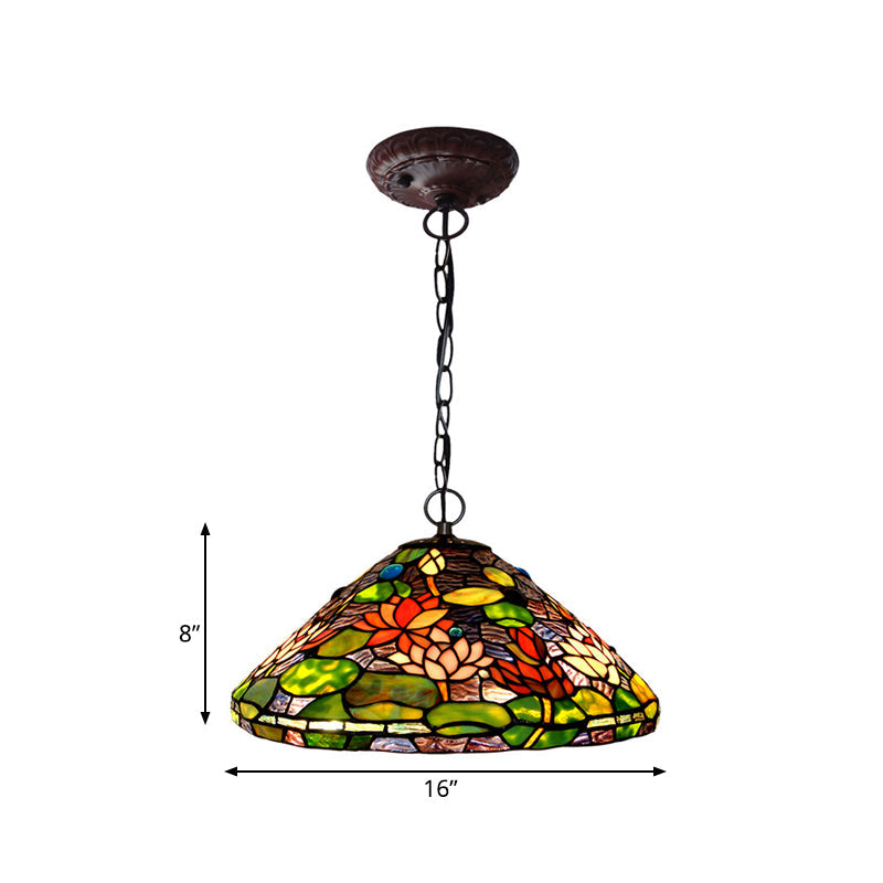 Victorian Stained Glass Chandelier - Green Blossom Pendant with 2 Lights