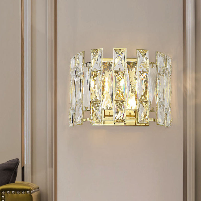 Traditional LED Wall Sconce with Clear Crystal Half Cylinder and 2 Heads – 7.5"/10" Width