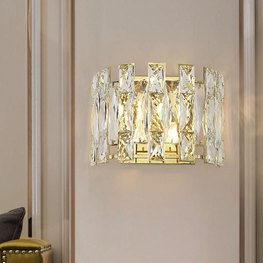 Traditional LED Wall Sconce with Clear Crystal Half Cylinder and 2 Heads – 7.5"/10" Width
