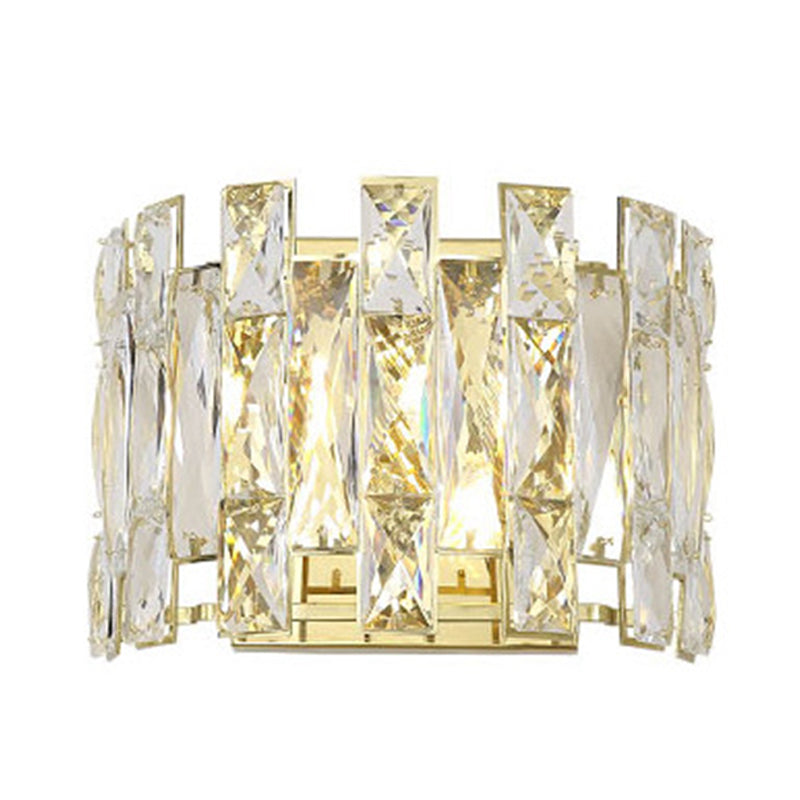 Traditional LED Wall Sconce with Clear Crystal Half Cylinder and 2 Heads – 7.5"/10" Width