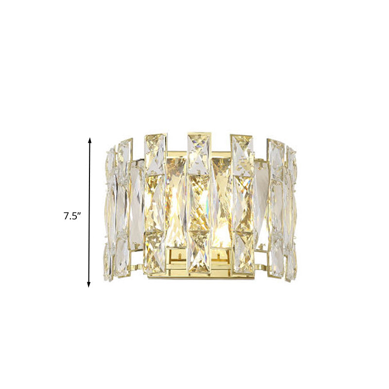 Traditional LED Wall Sconce with Clear Crystal Half Cylinder and 2 Heads – 7.5"/10" Width
