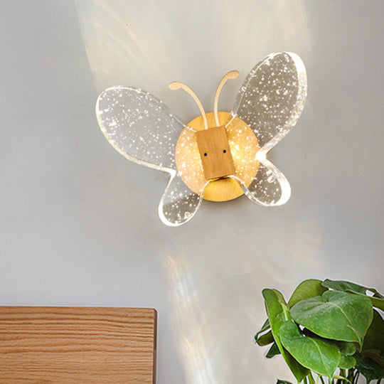 Gold LED Butterfly Bubble Crystal Sconce for Modern Bedroom Lighting