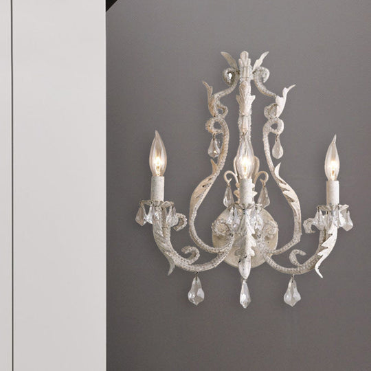 Classic 3-Head Crystal Wall Sconce in Grey/Ivory - Traditional Candlestick Wall Mount Lamp